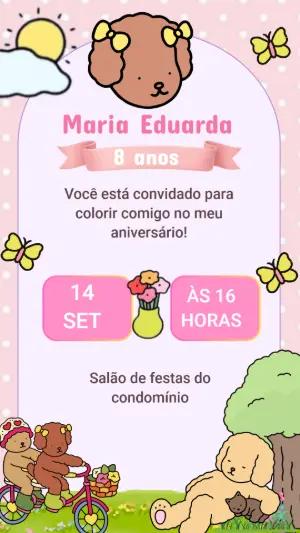 Convite Digital de Aniversário Infantil Bobbie Goods Rosa Editável
