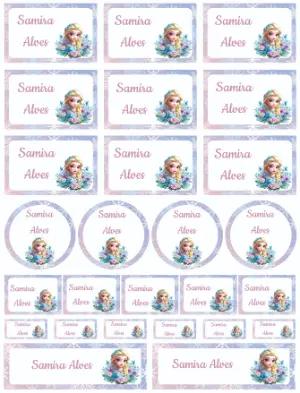 Kit de Etiquetas Escolares Princesa do Gelo Editável
