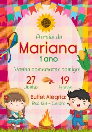 Convite de Aniversário Festa Junina Menina Editável