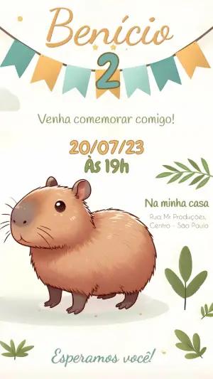 Convite de Aniversário Capivara Fofa para Editar Online