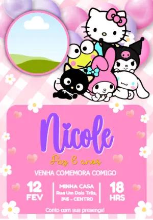Convite de Aniversário Hello Kitty e Amigos Editável com foto
