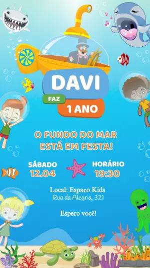 Convite de Aniversário Mundo Bita Fundo do Mar Editável