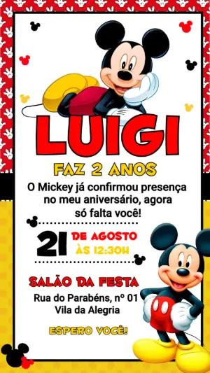 Convite Digital Aniversário Mickey Mouse Editável