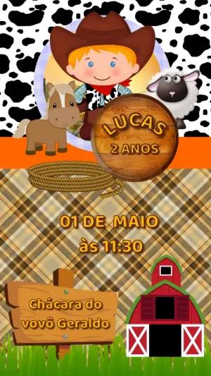 Convite de Aniversário Fazendinha Menino para Editar Online