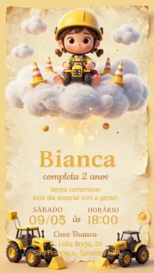 Convite de Aniversário Construtora Fofo para Editar