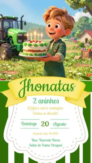 Convite de Aniversário Fazendinha com Trator Editável
