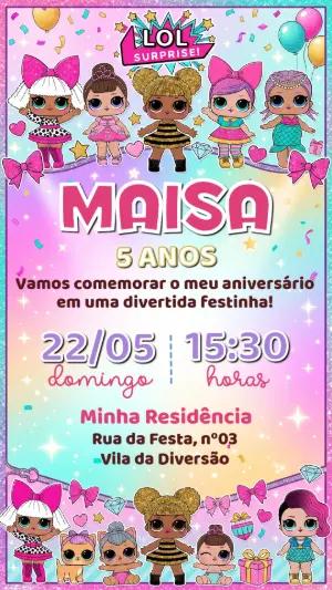 Convite de Aniversário Infantil Lol Surprise Editável