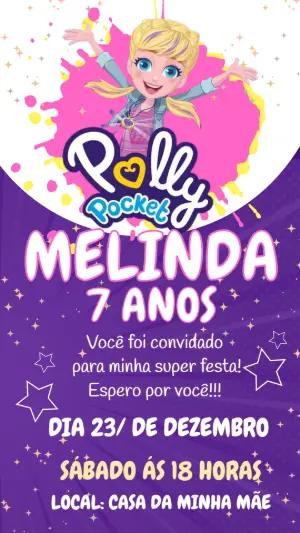 Convite Digital Polly Pocket Roxo e Rosa Modelo Editável