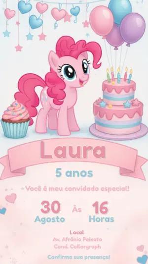 Convite de Aniversário My Little Pony Pinkie Pie Editável