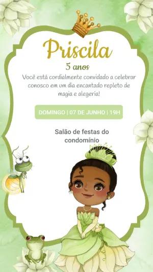 Convite Aniversário Princesa Tiana e o Sapo para Editar Online