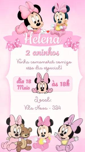Convite de Aniversário Minnie Baby Rosa para Editar Online