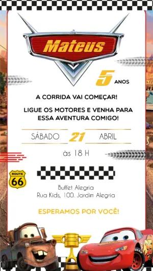 Convite de Aniversário Carros Vermelho para Editar