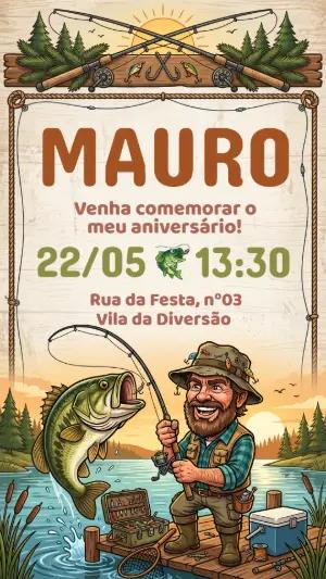 Convite de Aniversário Tema Pescaria Rústico para Editar