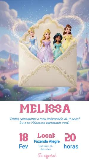 Convite Animado Aniversário Princesas Disney Modelo Editável