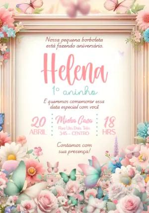 Convite de Aniversário Jardim das Borboletas Floral Editável