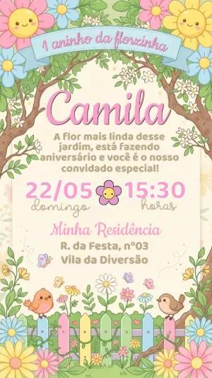 Convite Digital Infantil Tema Jardim das Flores Editável