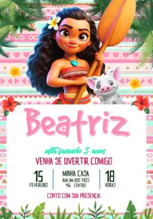 Convite Digital Moana Baby para Festa Infantil Editável