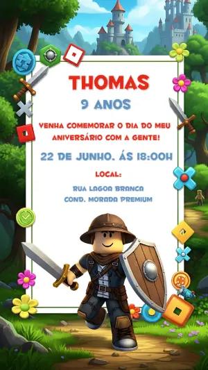 Convite de Aniversário Roblox Aventura para Editar Online