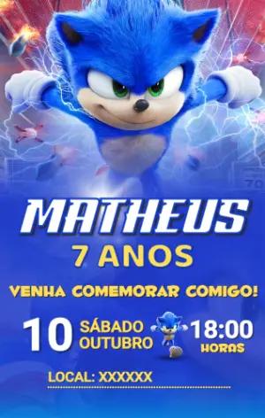 Convite de Aniversário Sonic o Filme Modelo Digital Editável
