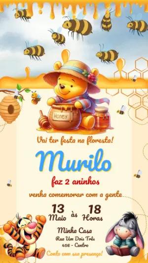 Convite Animado Aniversário Ursinho Pooh para Editar