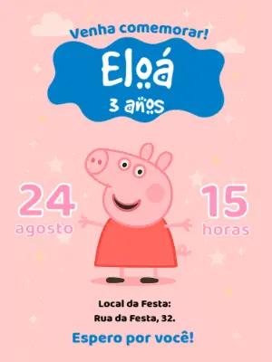 Convite de Aniversário Peppa Pig Editável Online para Imprimir
