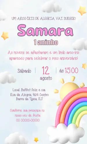 Convite Digital Infantil Tema Arco-Íris Fofo Editável