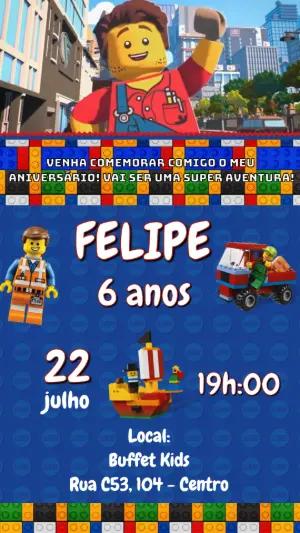 Convite Animado Aniversário Infantil Lego Editável