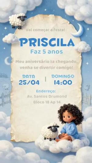 Convite de Aniversário Ovelhinha Fofo para Editar