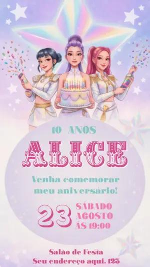 Convite de Aniversário Guerreiras do Kpop Editável