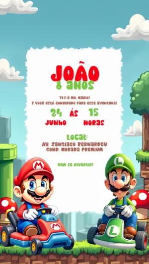 Convite de Aniversário Mario Kart para Editar Online