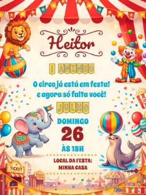 Convite de Aniversário Circo com Animais Fofos Editável