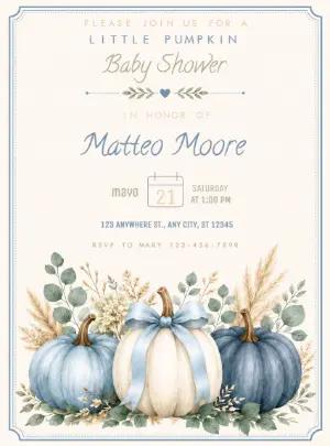 Editable Little Pumpkin Baby Shower Invitation for a Boy