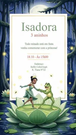 Convite Aniversário Princesa e o Sapo para Editar Online