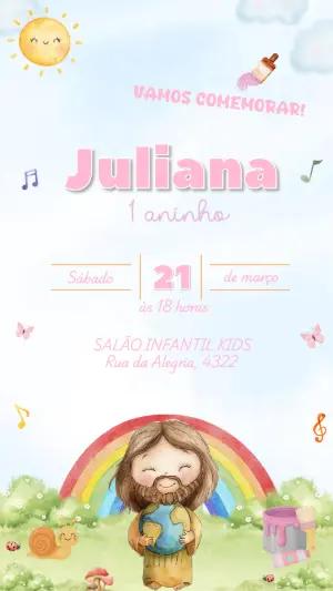 Convite de Aniversário Infantil Jesus Aquarela Editável
