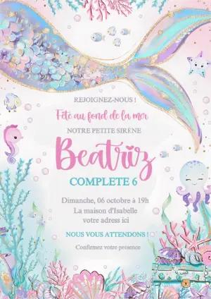 Invitation Anniversaire Thème Sirène Pailletée | Modèle à éditer