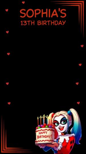 Harley Quinn Birthday Photo Frame - Editable Digital Template