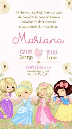Convite de Aniversário Princesas Fofas para Editar Online