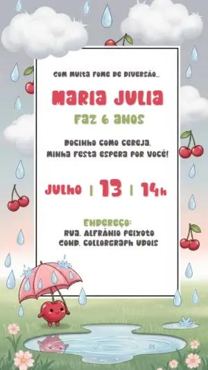 Convite de Aniversário Tema Cereja para Editar e Imprimir