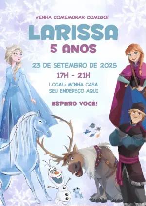 Convite de Aniversário Frozen com Personagens para Editar