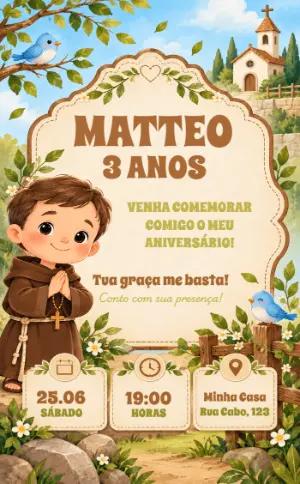 Convite de Aniversário Frei Religioso para Editar