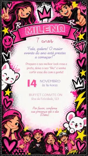 Convite de Aniversário Emily Vick Rosa e Preto para Editar