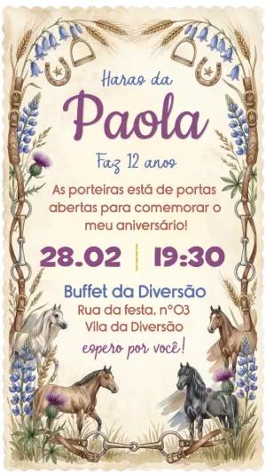 Convite de Aniversário Haras Menina Rústico para Editar