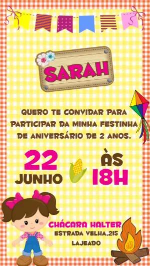 Convite de Aniversário Arraiá Menina Colorido para Editar