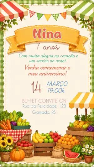 Convite de Aniversário Feira de Frutas Editável Online