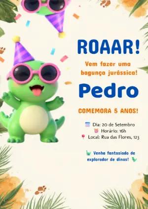 Convite de Aniversário Dinossauro Fofo para Editar Online
