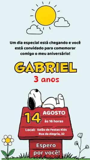 Convite de Aniversário Infantil Snoopy Fofo para Editar
