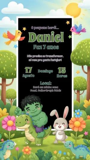 Convite de Aniversário Hulk Infantil para Editar Online
