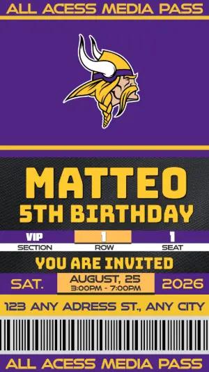 Editable Football Media Pass Birthday Minnesota Vikings