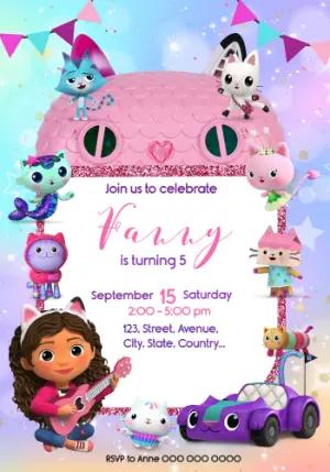 Gabby's Dollhouse Birthday Invitation Editable Template