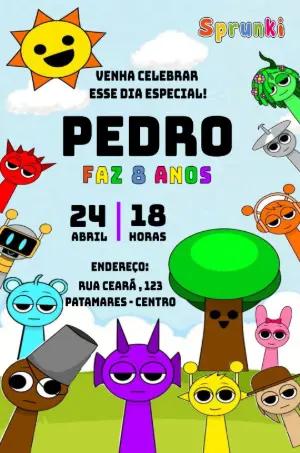 Convite de Aniversário Sprunki com Personagens para Editar